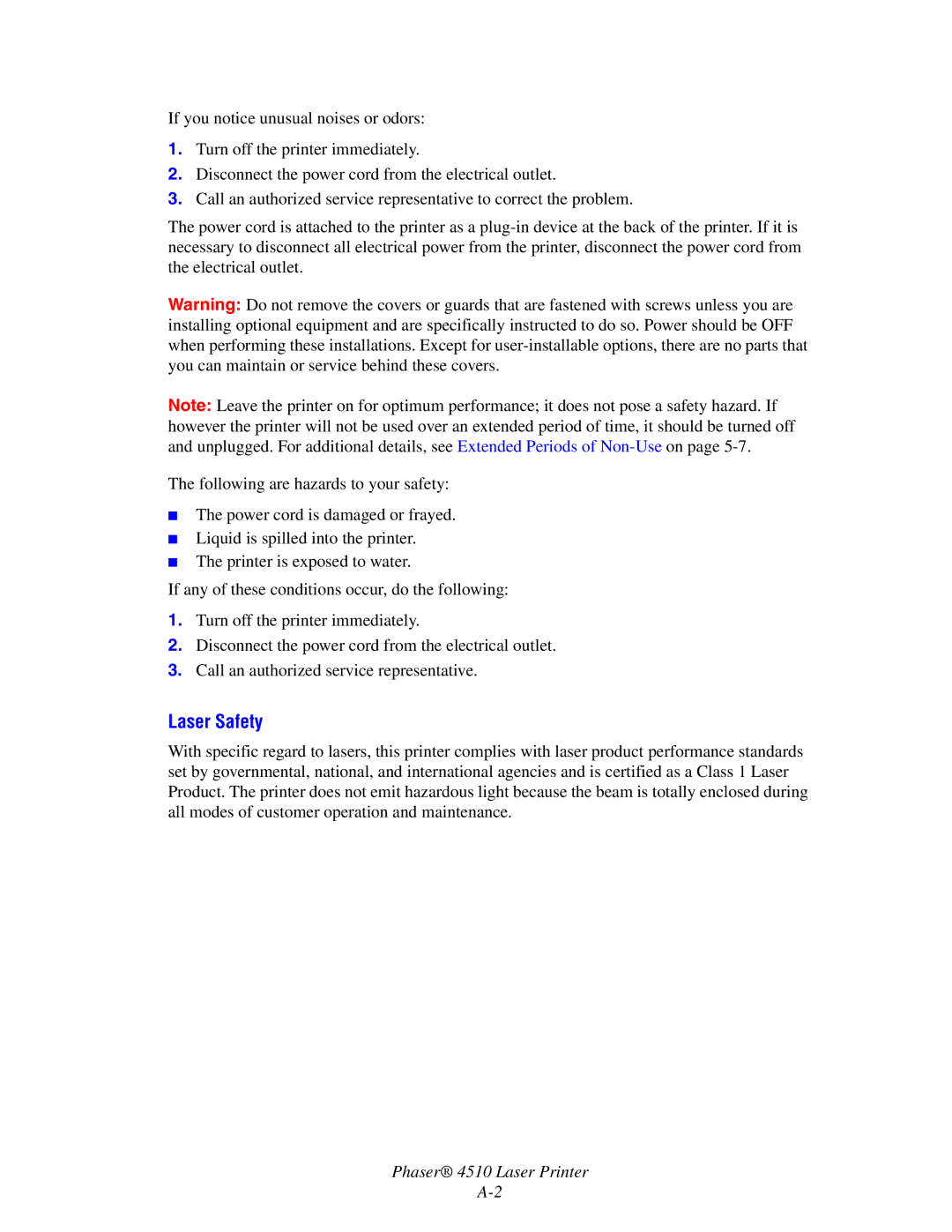 Xerox 4510 manual Laser Safety 