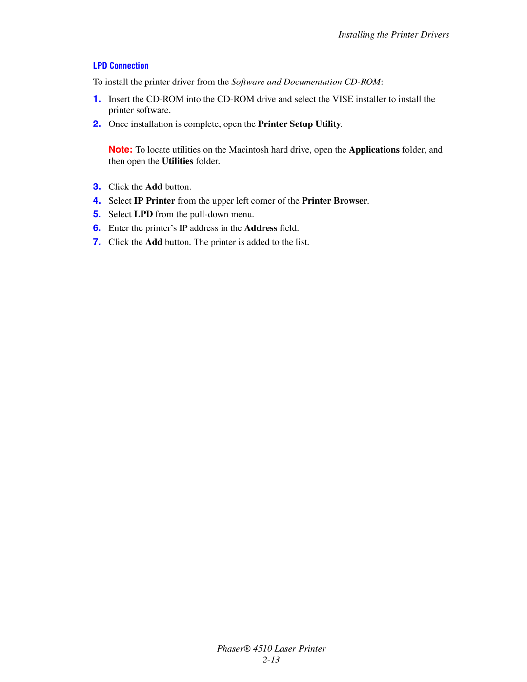 Xerox 4510 manual LPD Connection 