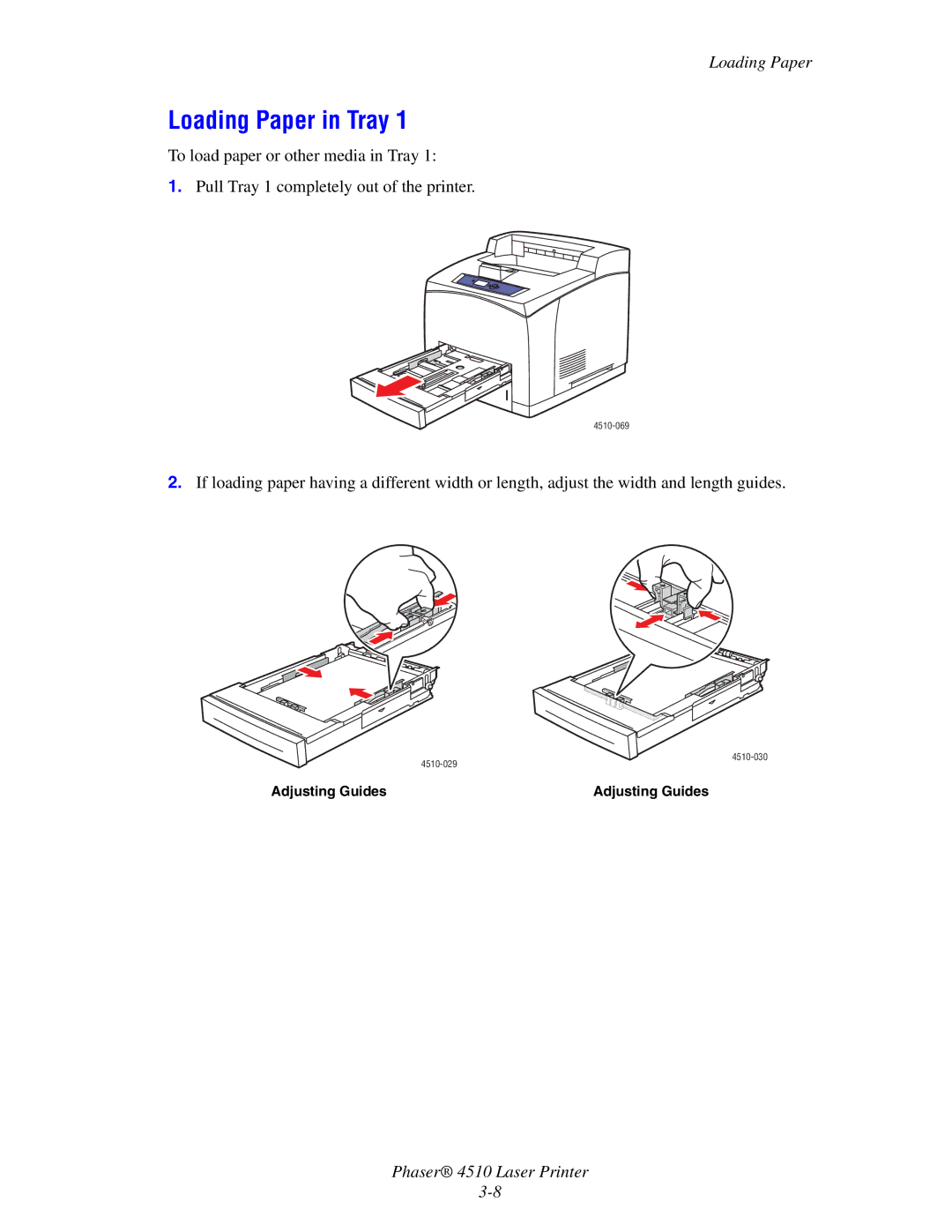 Xerox 4510 manual Loading Paper in Tray 