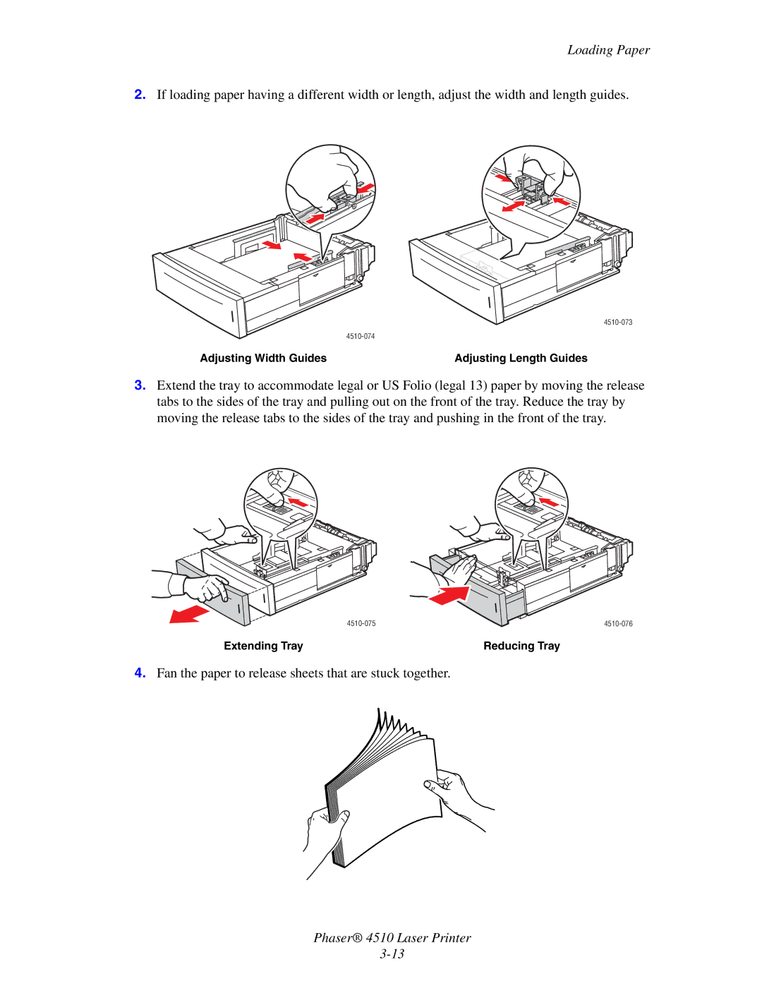 Xerox 4510 manual Fan the paper to release sheets that are stuck together 