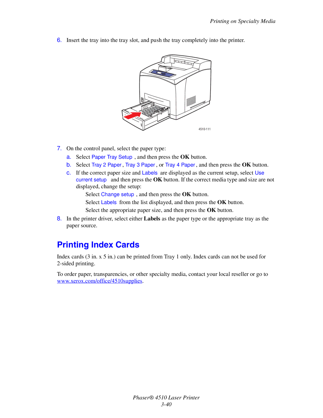 Xerox 4510 manual Printing Index Cards 