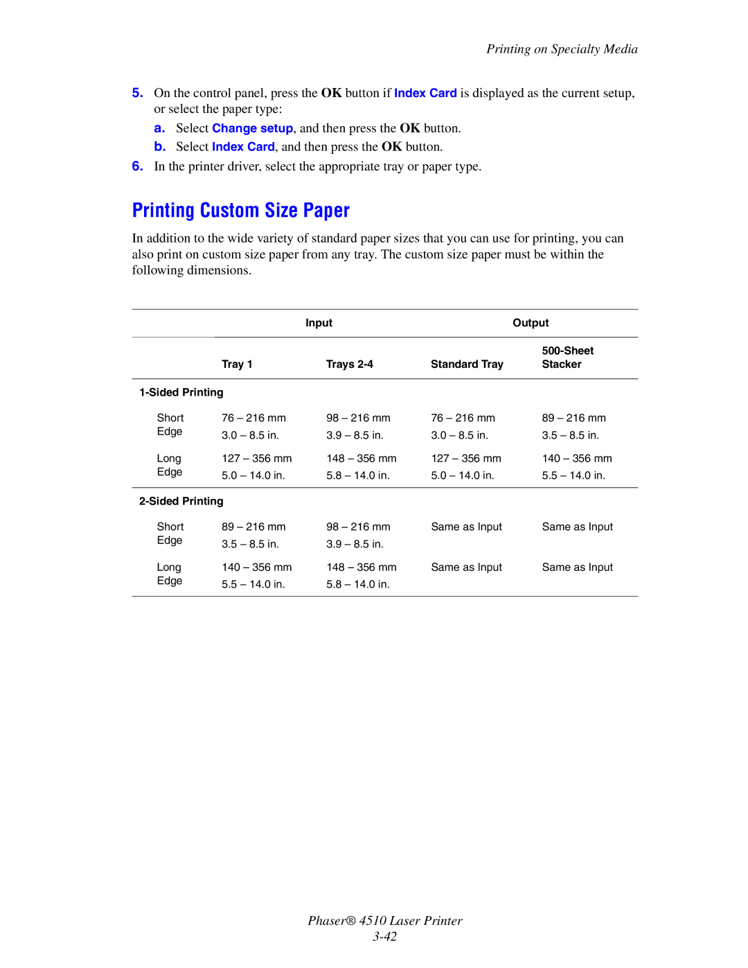 Xerox 4510 manual Printing Custom Size Paper 