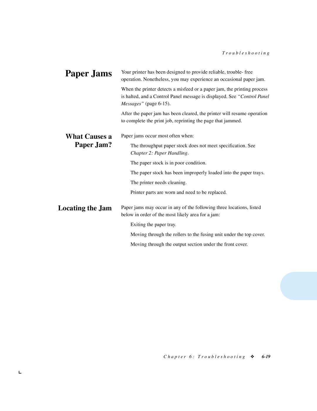 Xerox 4512N manual Paper Jams, What Causes a Paper Jam? 