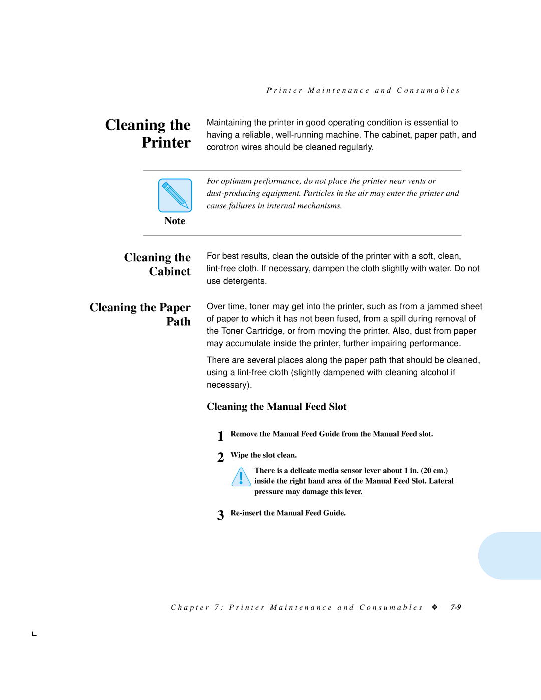 Xerox 4512N manual Cleaning the Printer, Cleaning the Manual Feed Slot 