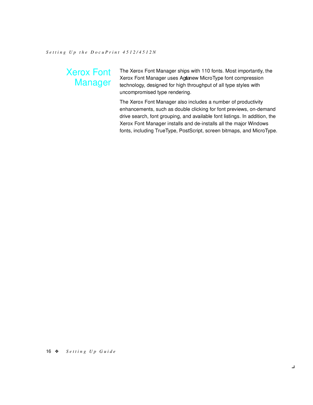 Xerox 4512N manual Xerox Font Manager 