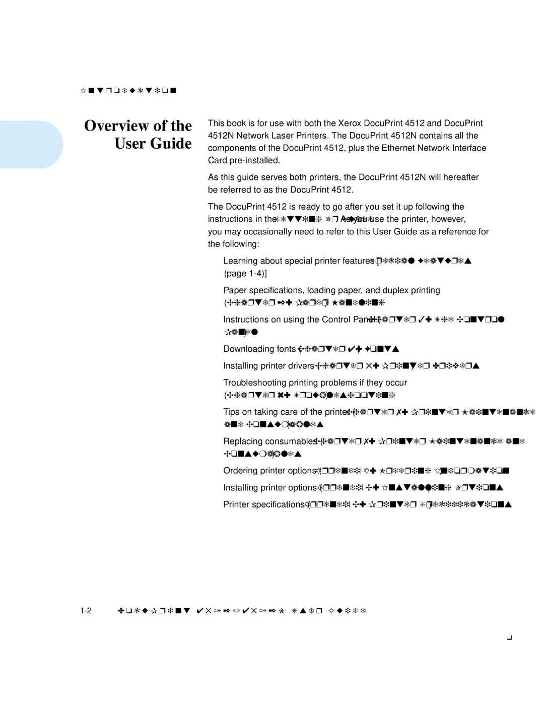 Xerox 4512N manual Overview of the User Guide 