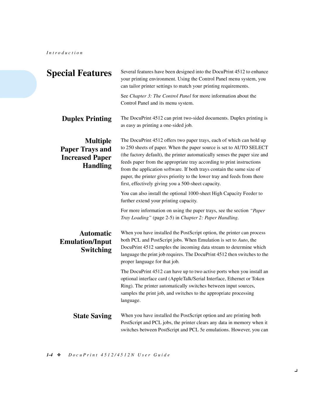 Xerox 4512N manual Special Features 