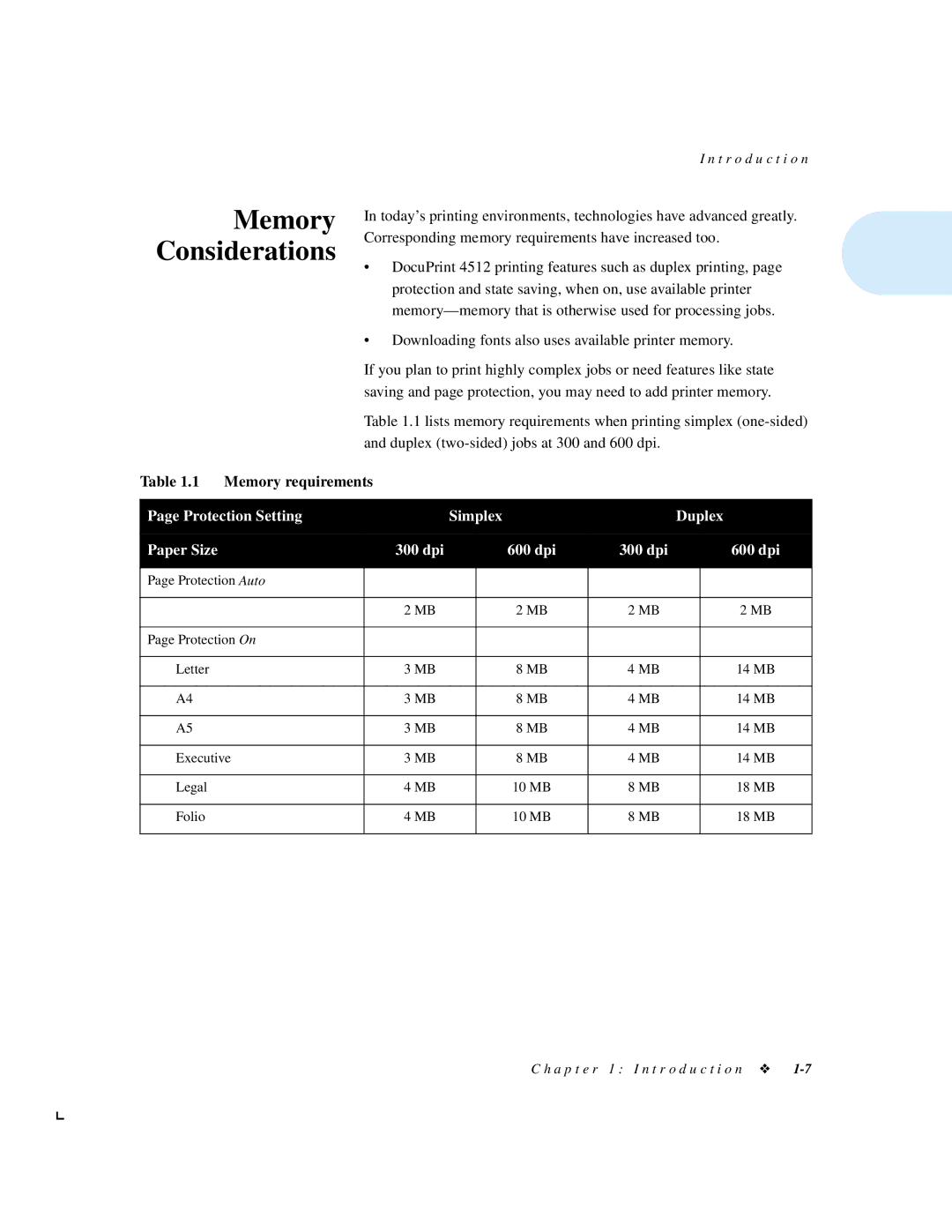 Xerox 4512N manual Memory Considerations, Memory requirements 