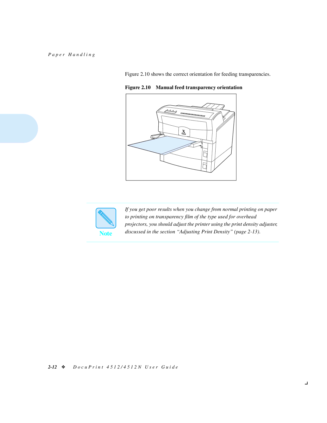 Xerox 4512N manual Manual feed transparency orientation 