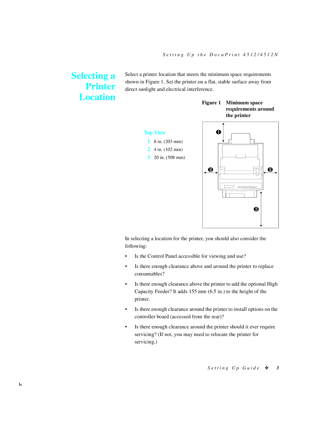 Xerox 4512N manual Selecting a Printer Location, Top View 