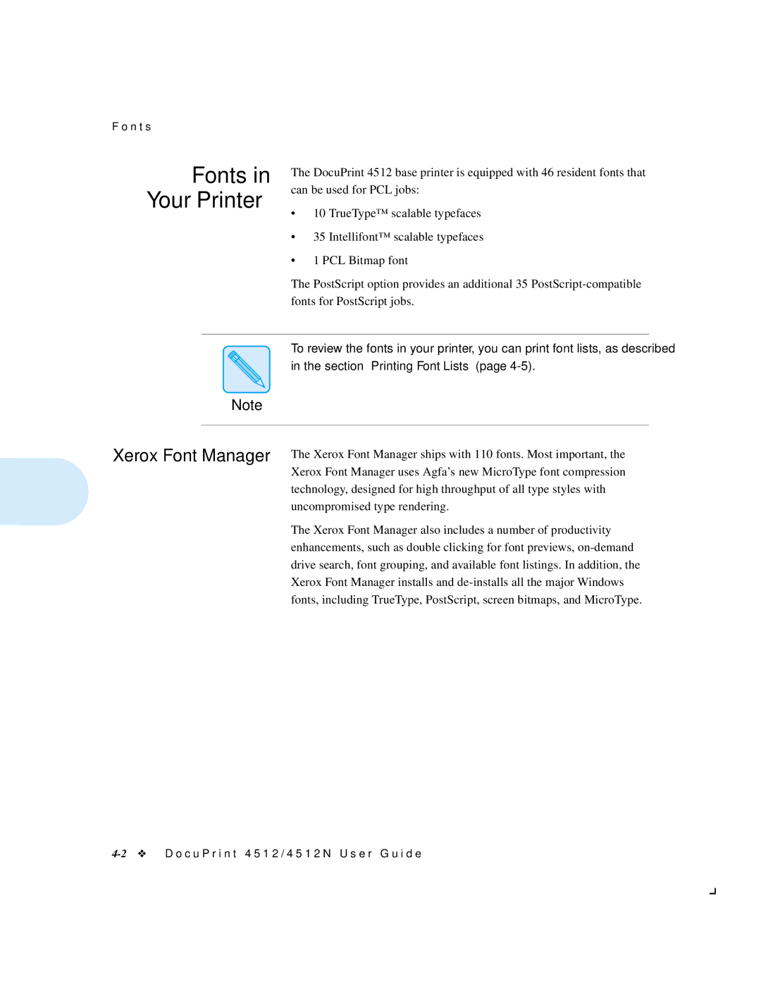 Xerox 4512N manual Fonts in Your Printer 