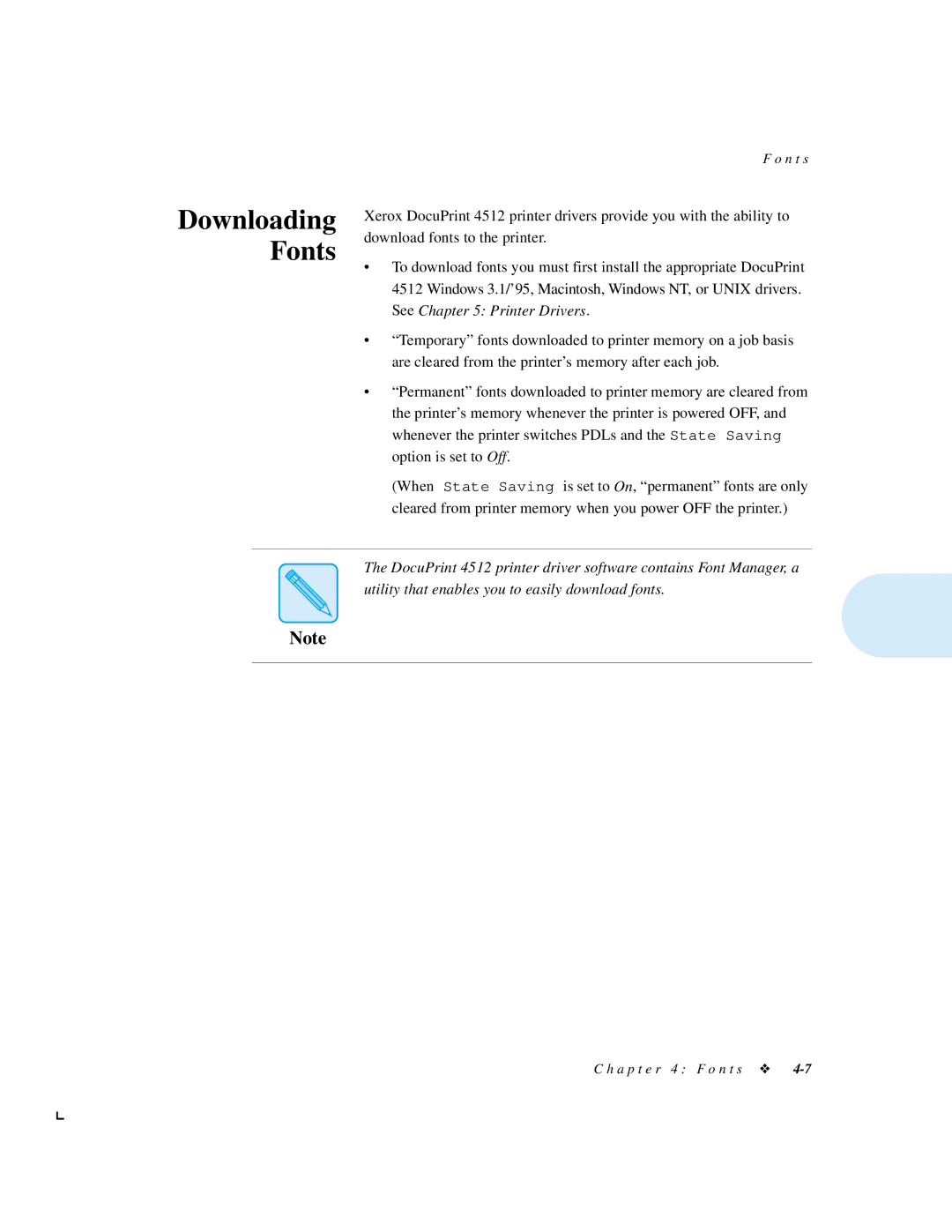 Xerox 4512N manual Downloading Fonts 