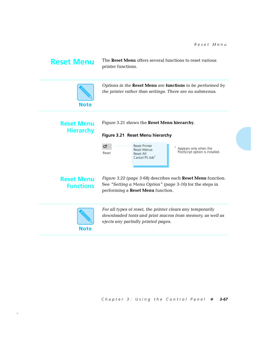 Xerox 4520mp manual Reset Menu Hierarchy, Reset Menu Functions 