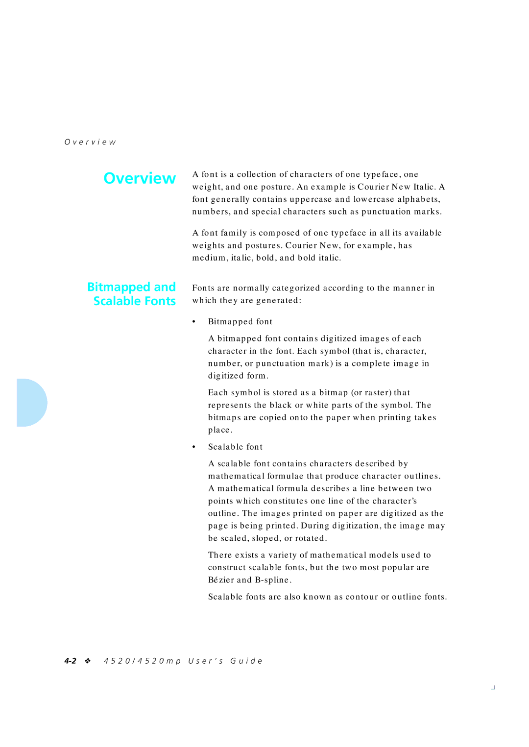 Xerox 4520mp manual Bitmapped font, Scalable font 