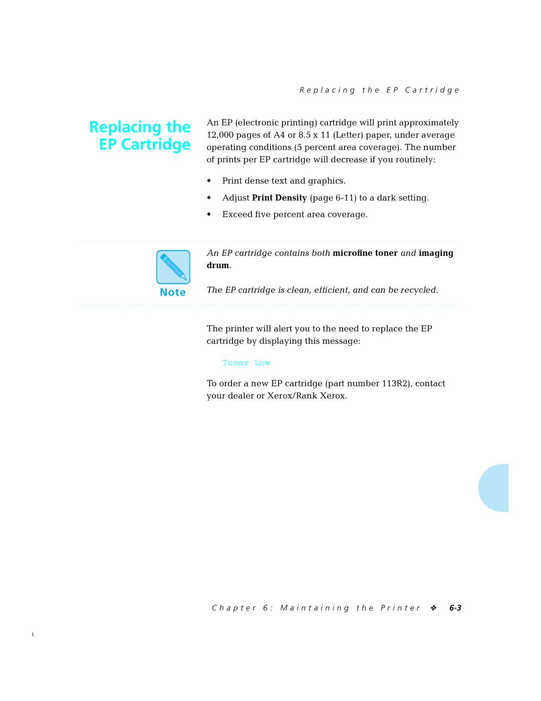 Xerox 4520mp manual Replacing the EP Cartridge 