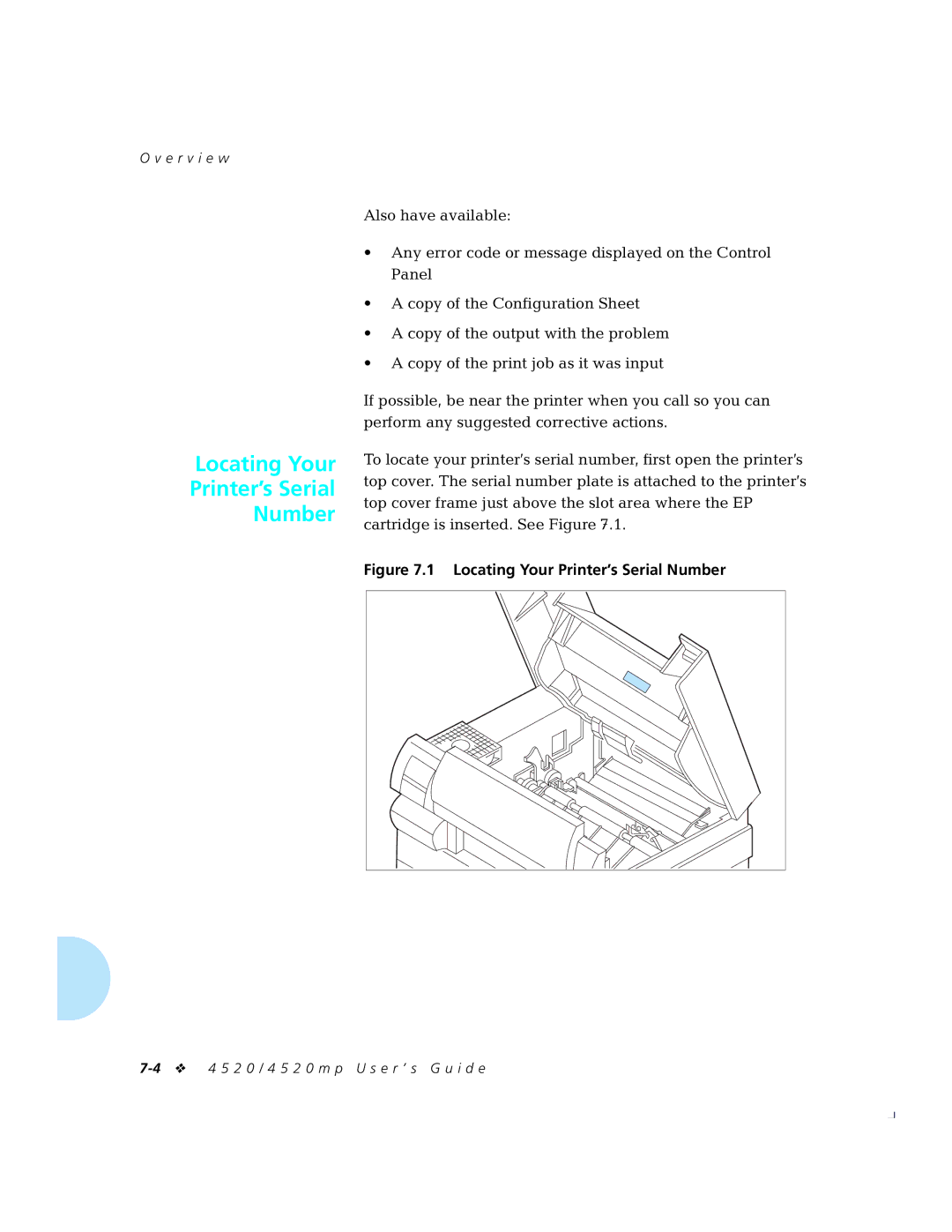 Xerox 4520mp manual Locating Your Printer’s Serial Number 