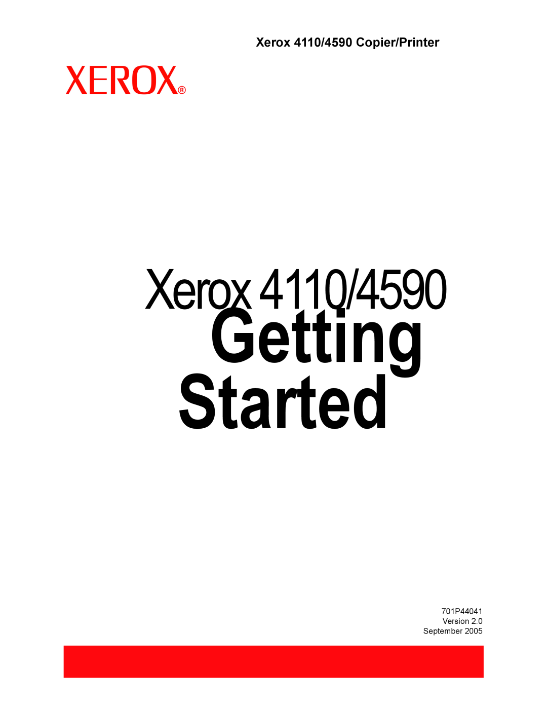 Xerox manual Getting Started, Xerox 4110/4590 Copier/Printer, 701P44041 Version 2.0 September 