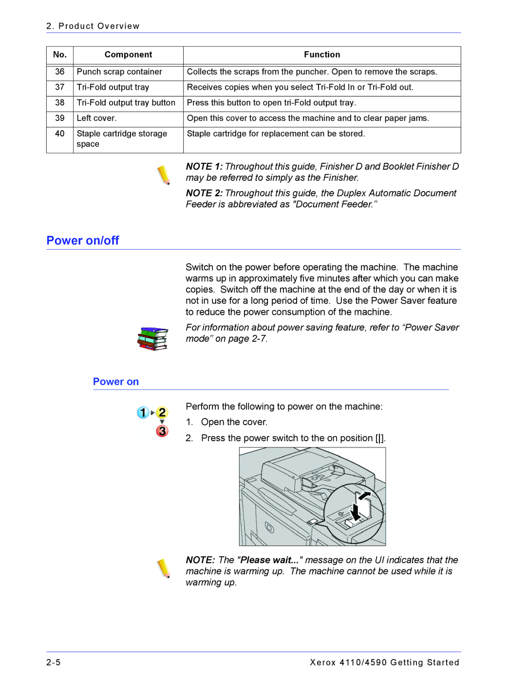 Xerox 4110, 4590 manual Power on/off 