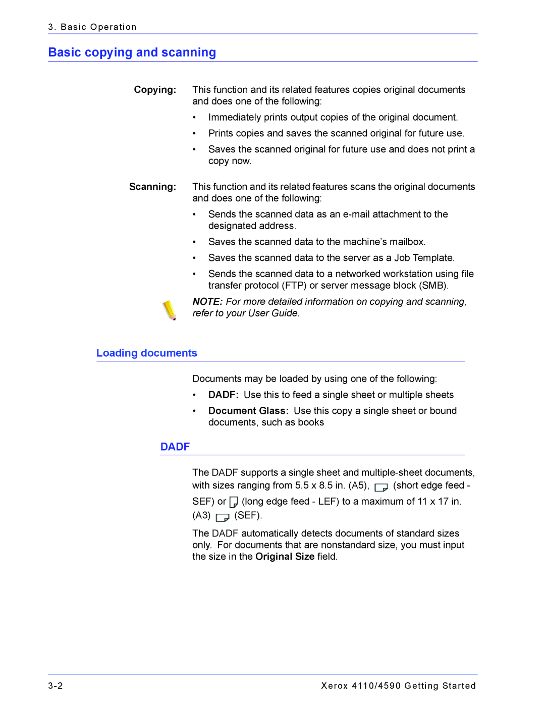 Xerox 4590, 4110 manual Basic copying and scanning, Loading documents 