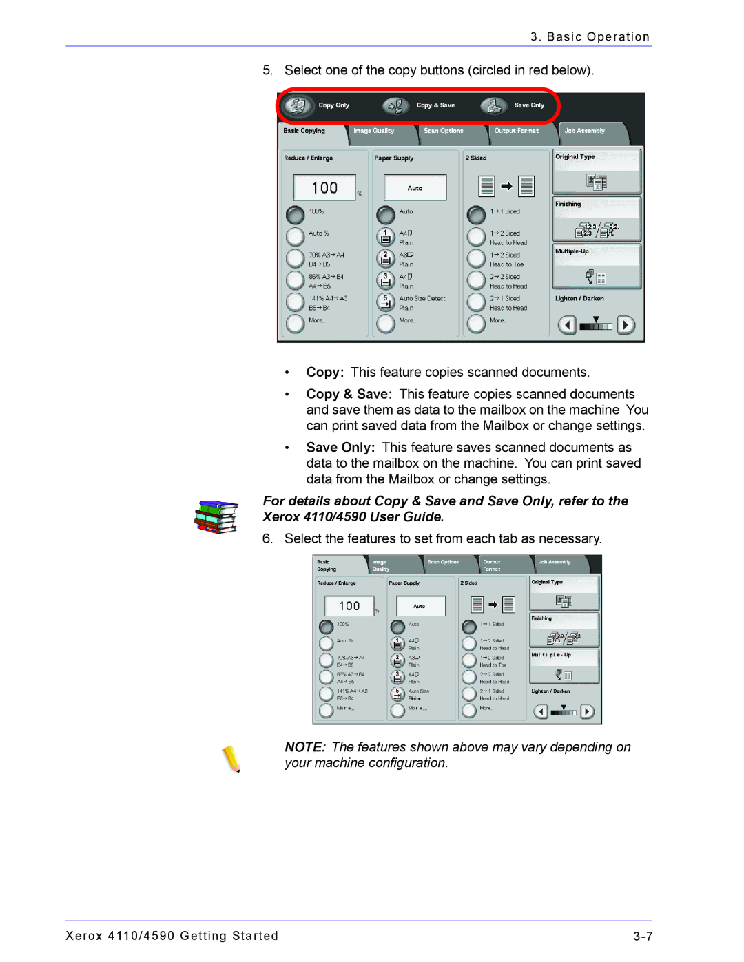 Xerox 4110, 4590 manual Select the features to set from each tab as necessary 