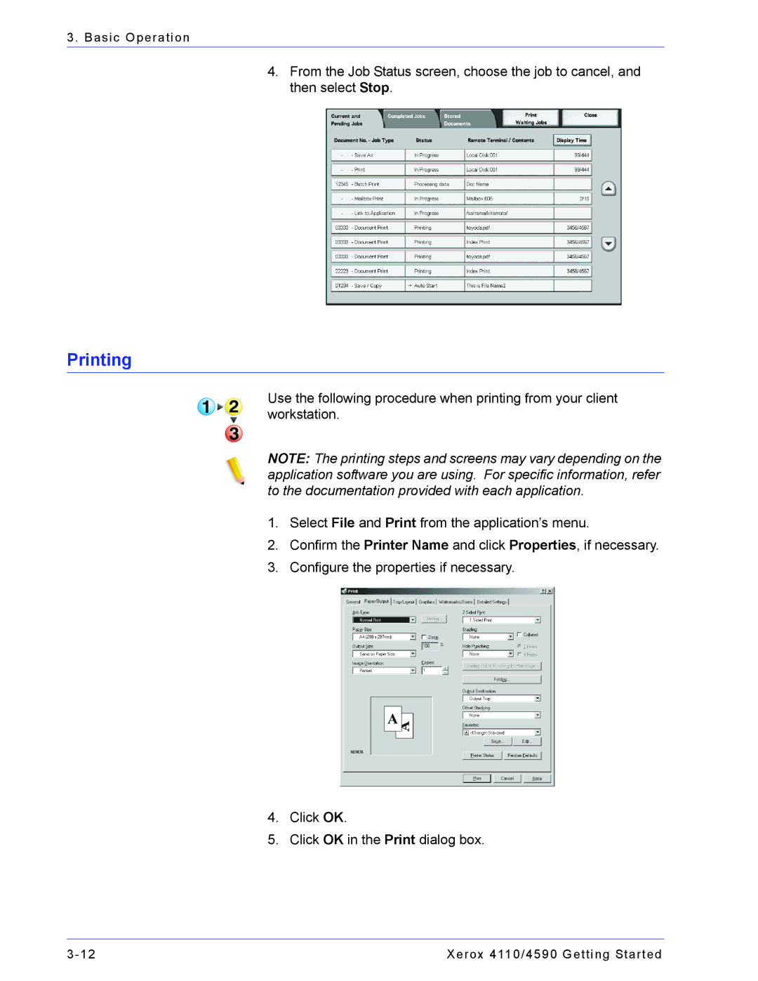 Xerox 4590, 4110 manual Printing 