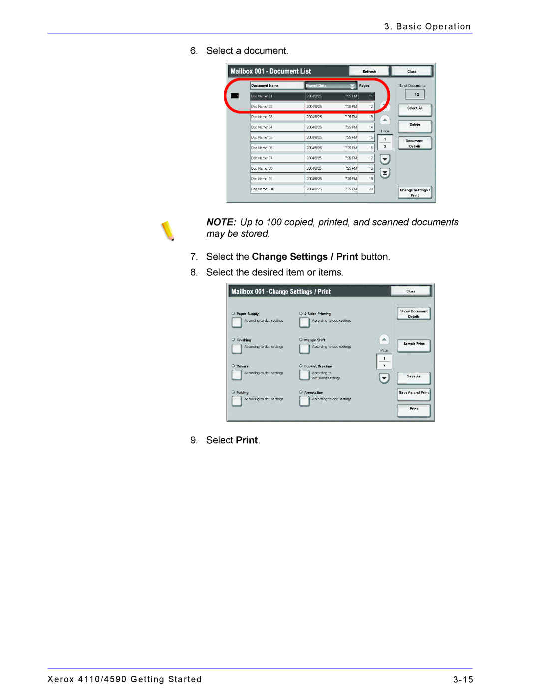 Xerox 4110, 4590 manual Select the Change Settings / Print button 