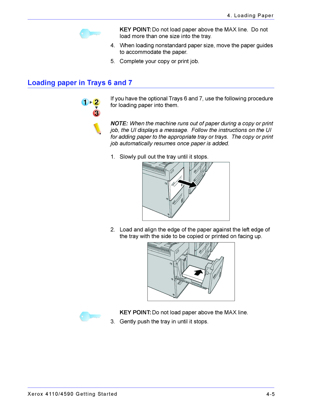 Xerox 4110, 4590 manual Loading paper in Trays 6 