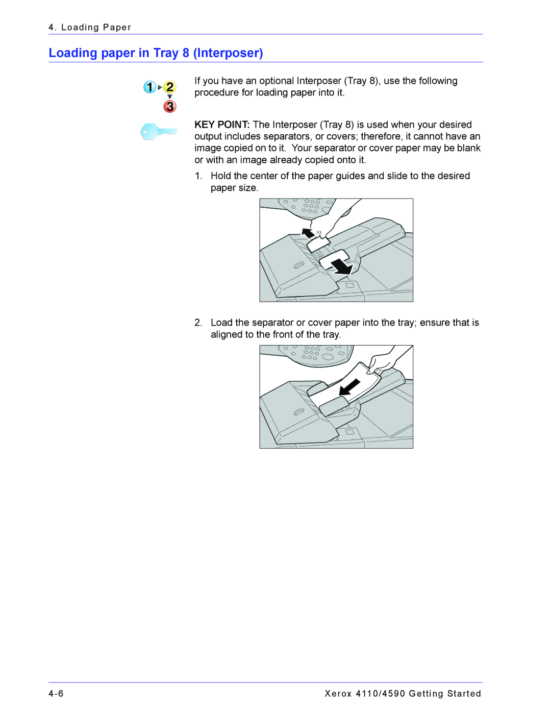 Xerox 4590, 4110 manual Loading paper in Tray 8 Interposer 