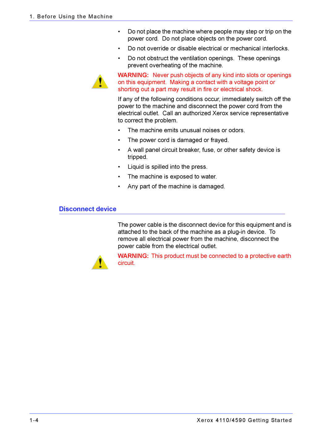 Xerox 4590, 4110 manual Disconnect device 