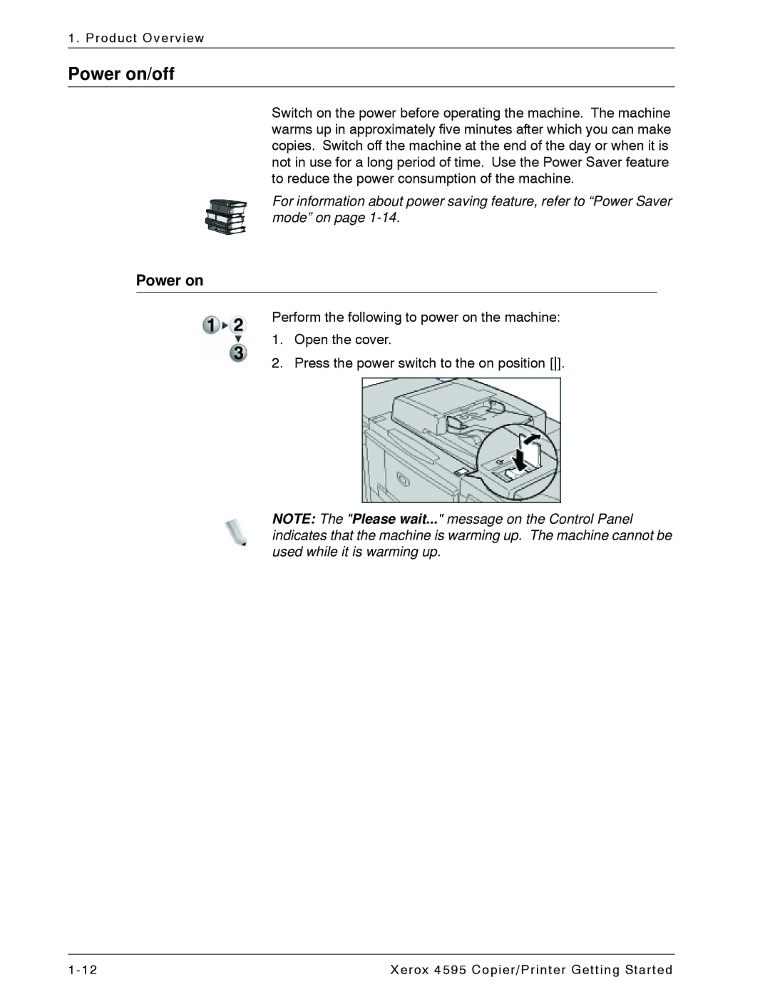 Xerox 4595 manual Power on/off 