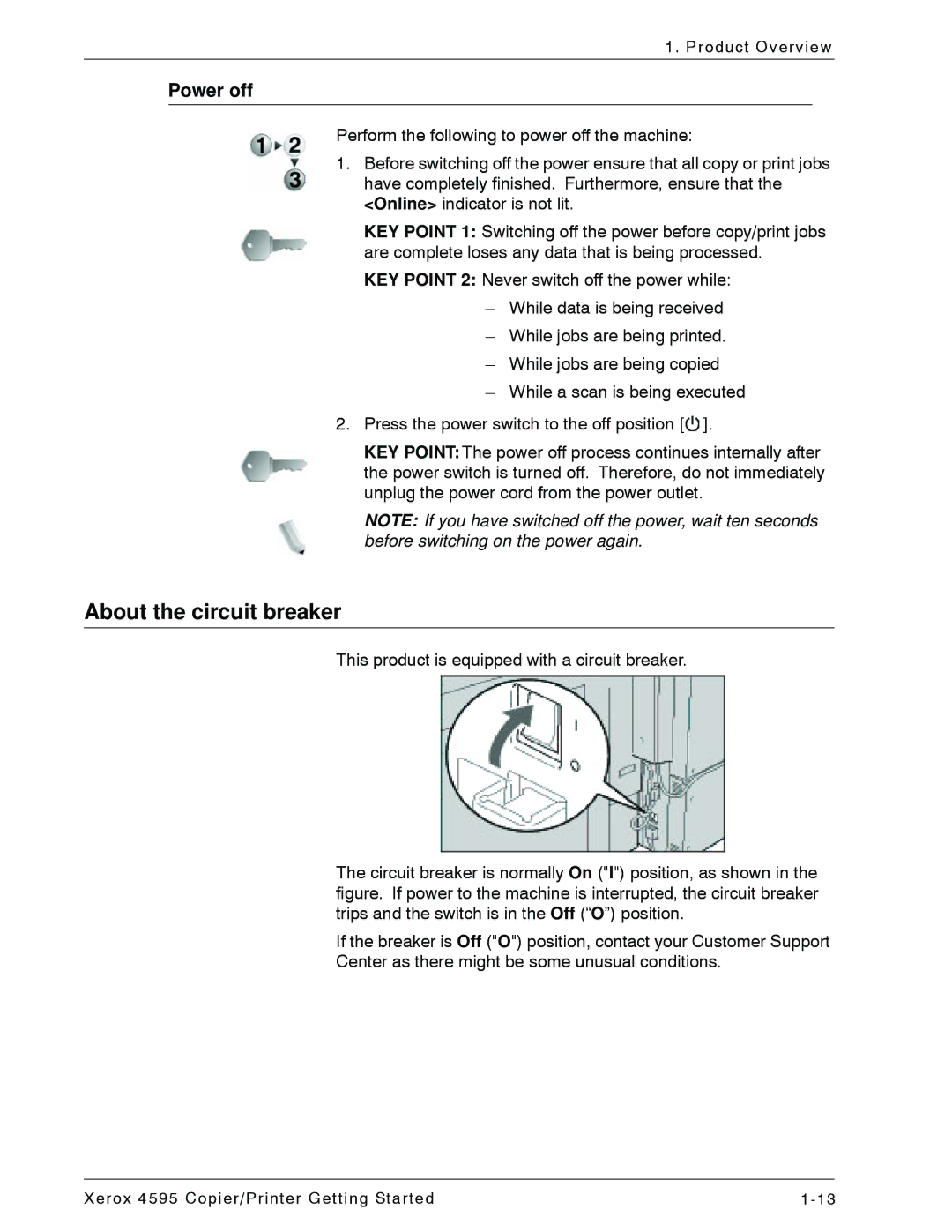 Xerox 4595 manual About the circuit breaker, Power off 