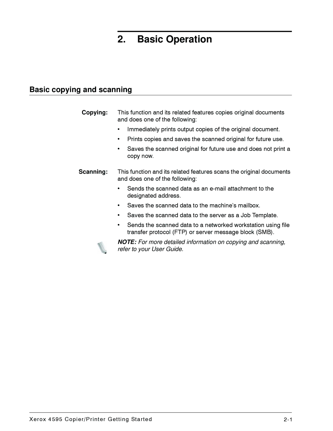 Xerox 4595 manual Basic Operation, Basic copying and scanning 