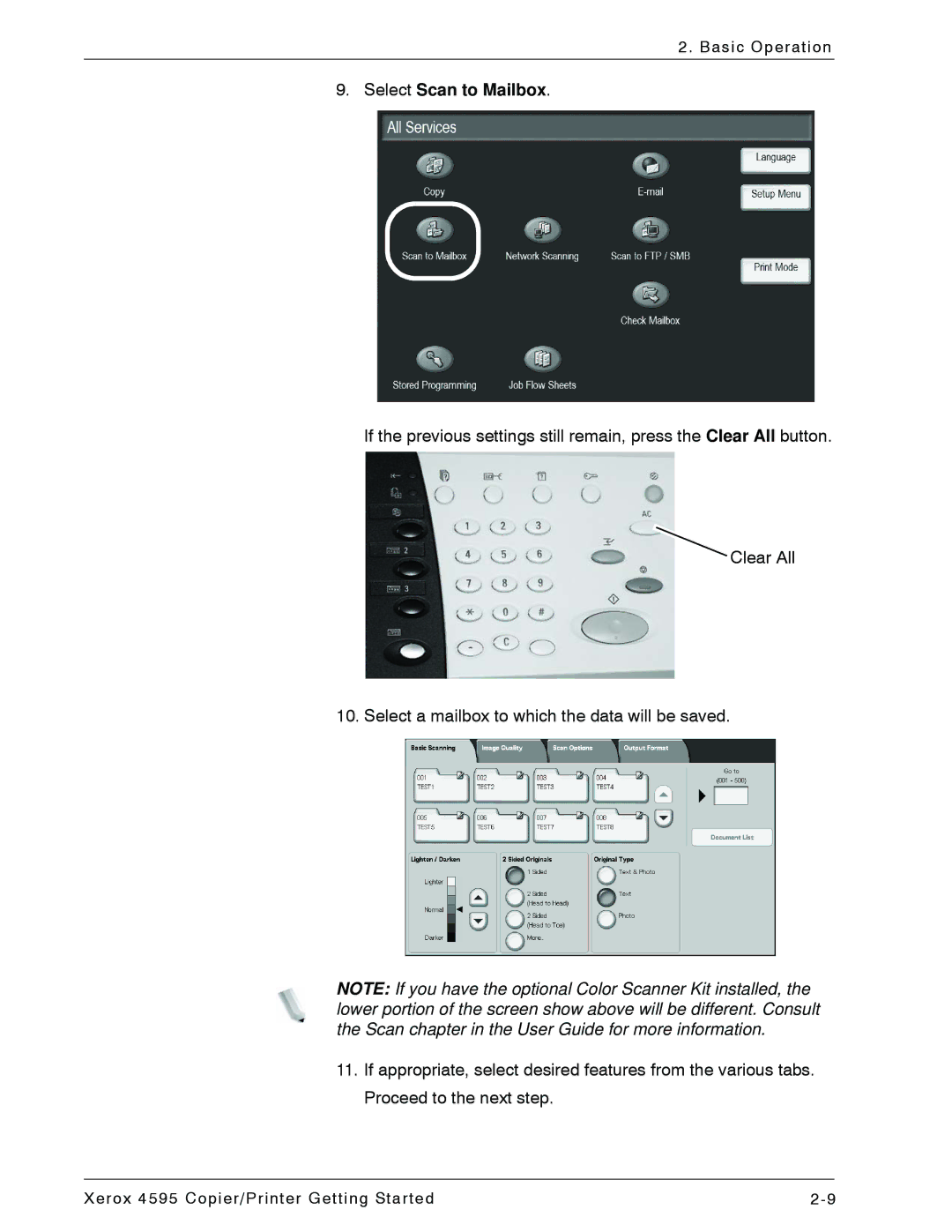 Xerox 4595 manual Select Scan to Mailbox 