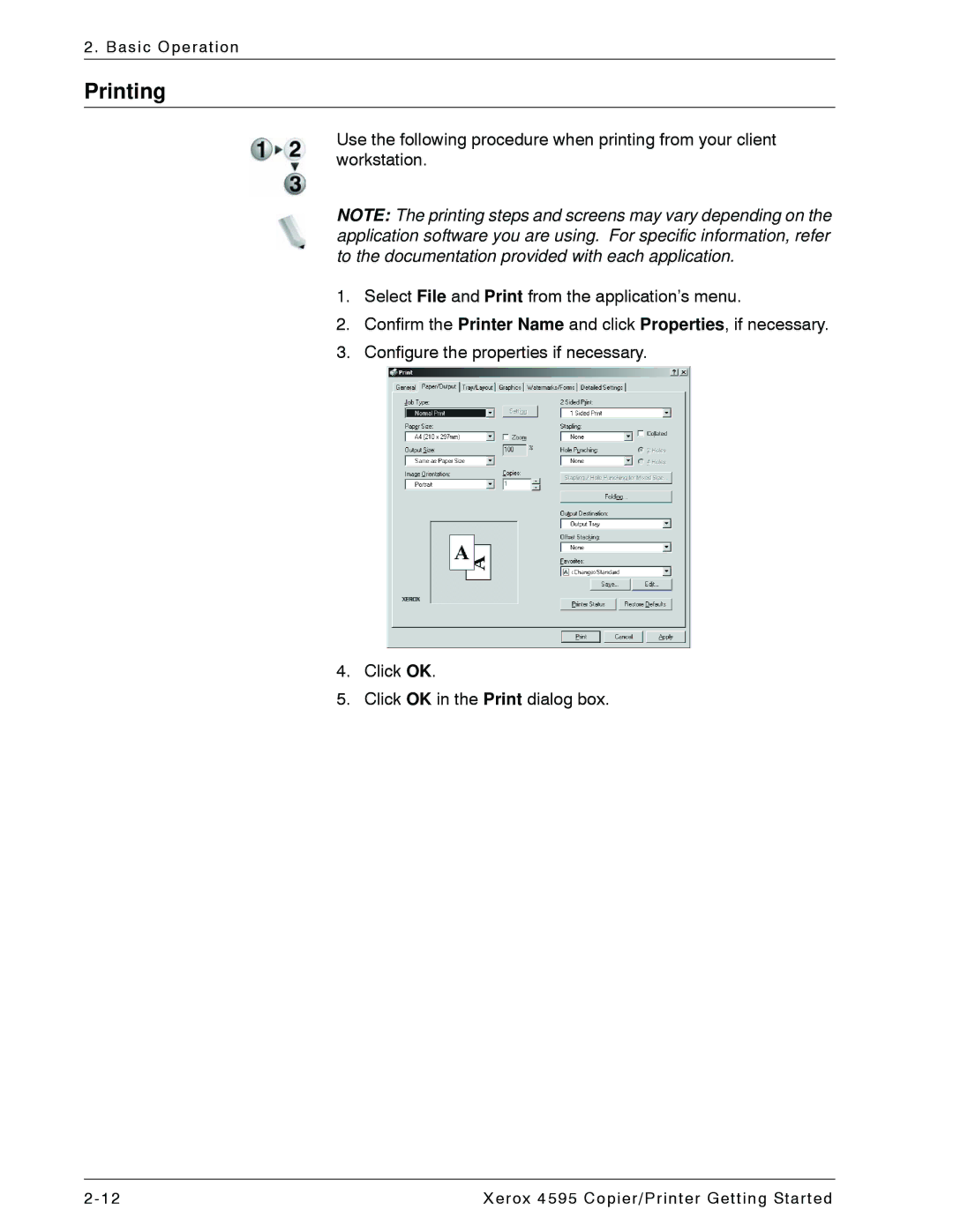 Xerox 4595 manual Printing 