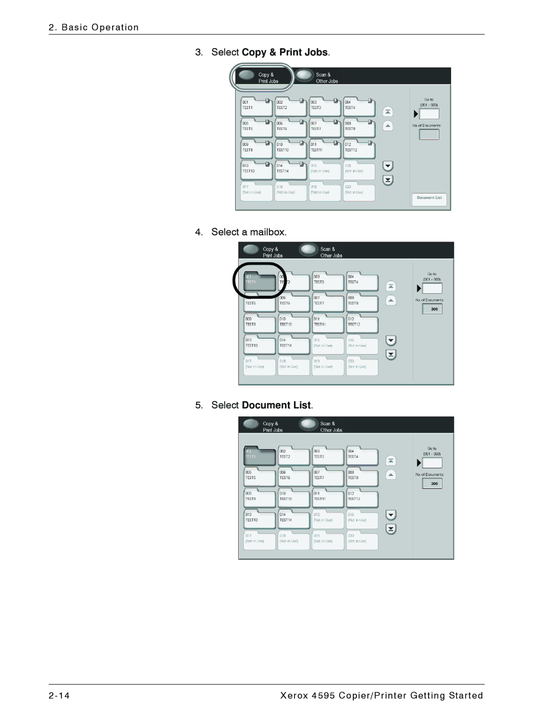 Xerox 4595 manual Select Copy & Print Jobs, Select Document List 