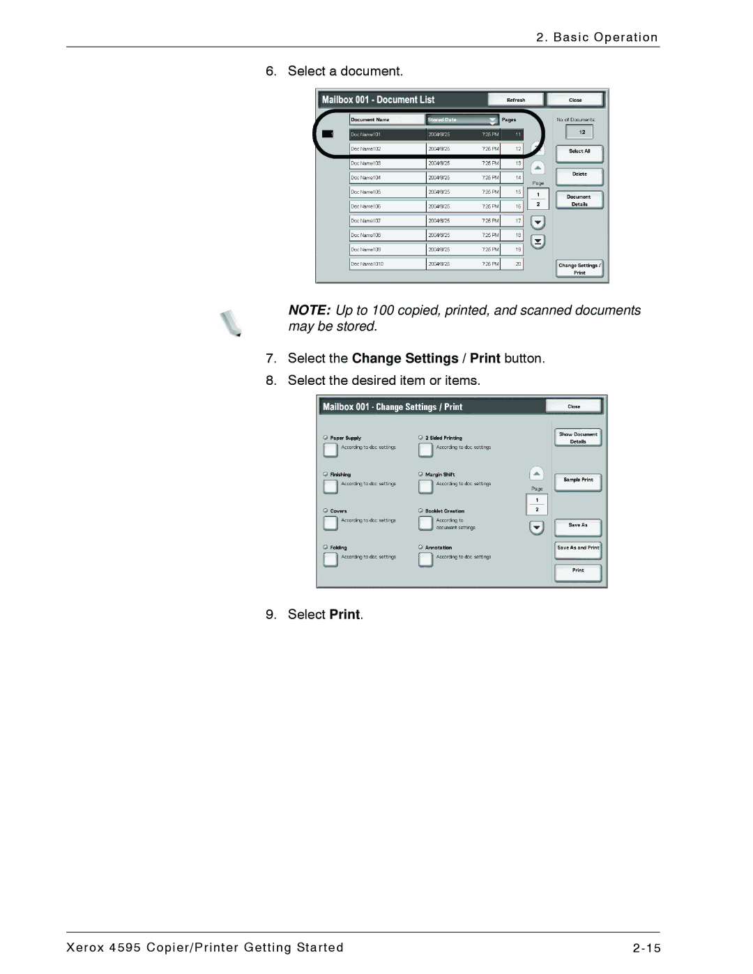 Xerox 4595 manual Select the Change Settings / Print button, Select the desired item or items Select Print 