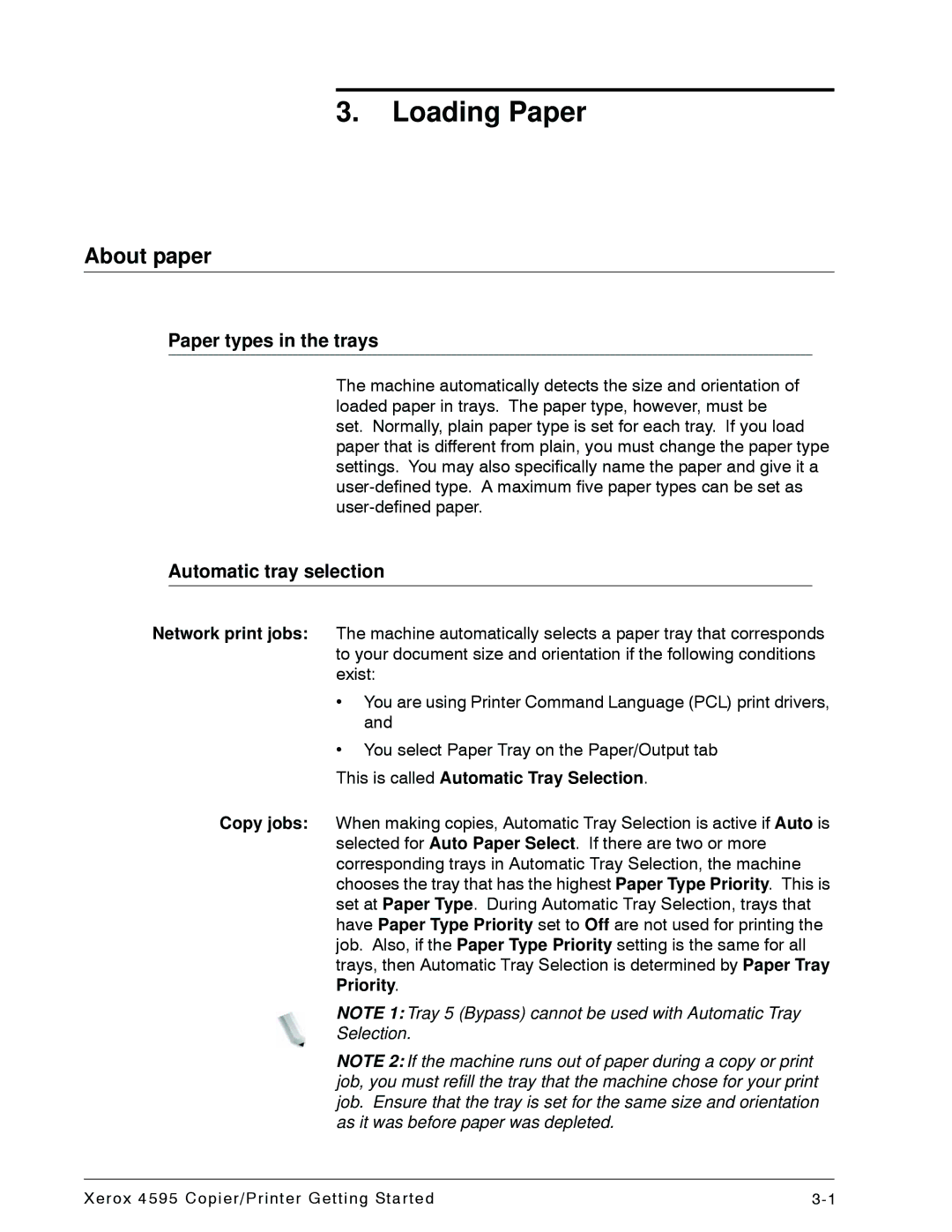 Xerox 4595 manual About paper, Paper types in the trays, Automatic tray selection, This is called Automatic Tray Selection 