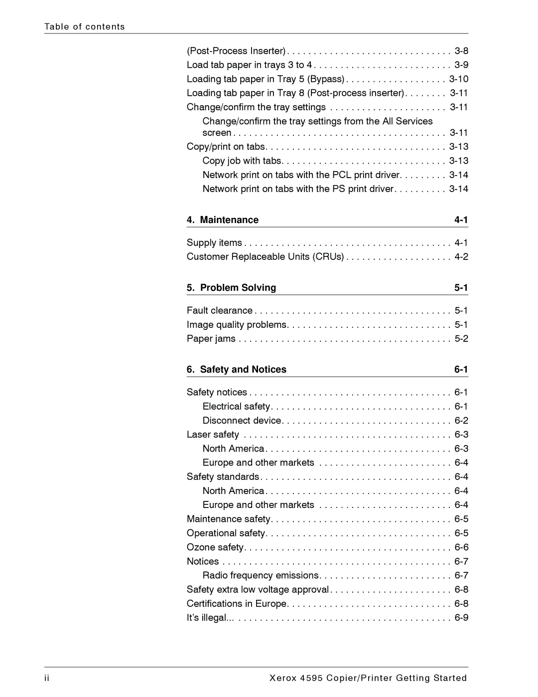 Xerox 4595 manual Maintenance, Problem Solving, Safety and Notices 