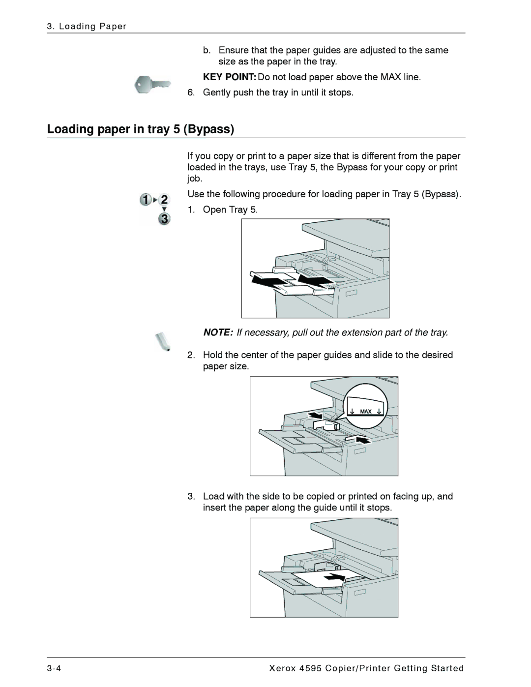 Xerox 4595 manual Loading paper in tray 5 Bypass 