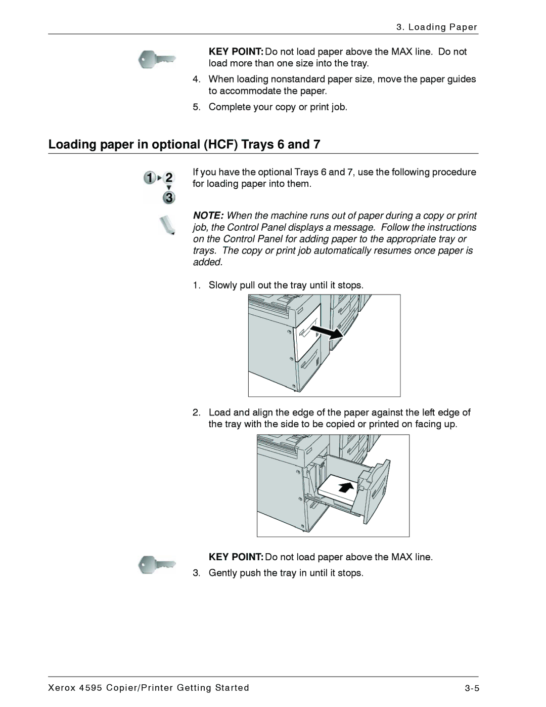 Xerox 4595 manual Loading paper in optional HCF Trays 6 