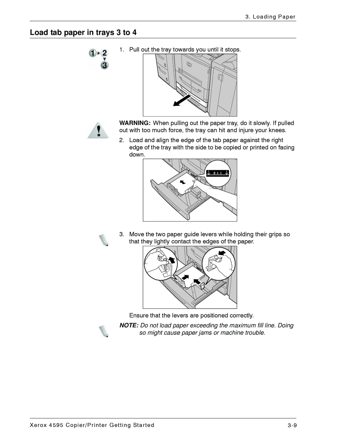 Xerox 4595 manual Load tab paper in trays 3 to 