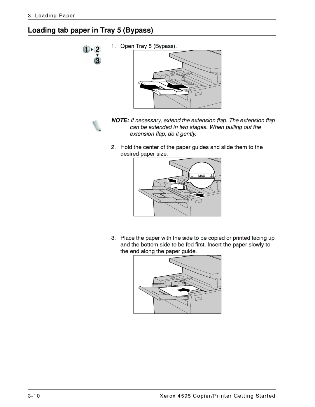 Xerox 4595 manual Loading tab paper in Tray 5 Bypass 