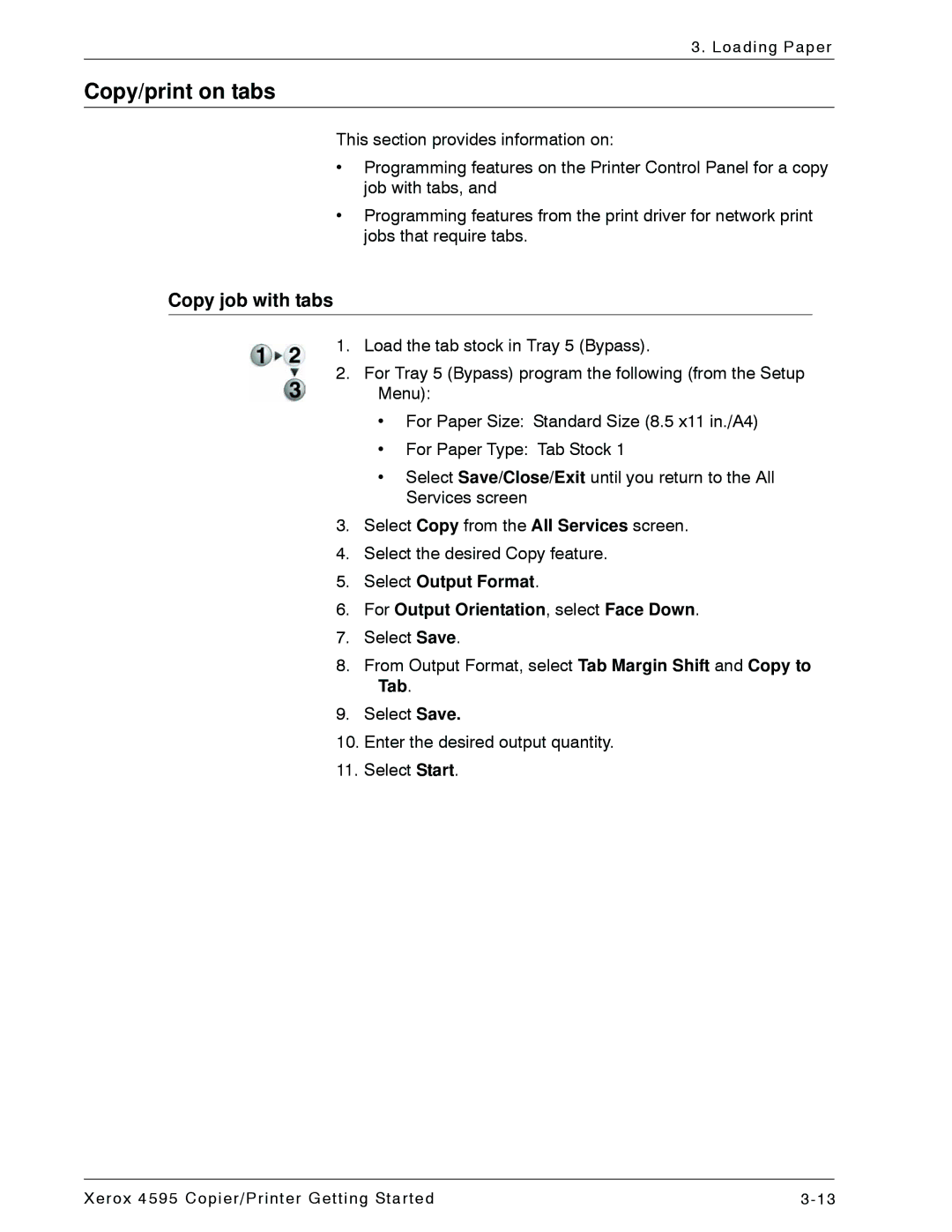 Xerox 4595 manual Copy/print on tabs, Copy job with tabs 