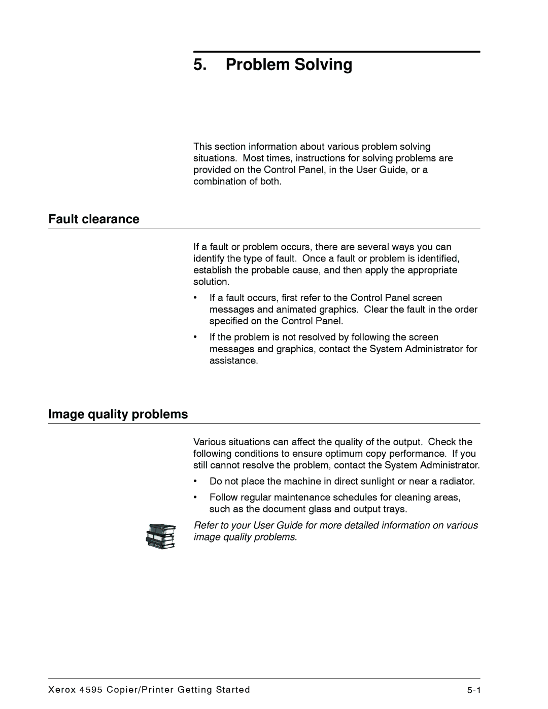 Xerox 4595 manual Fault clearance, Image quality problems 