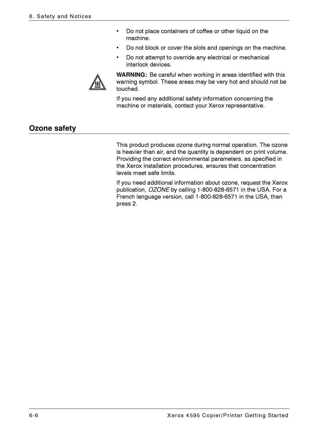 Xerox 4595 manual Ozone safety 