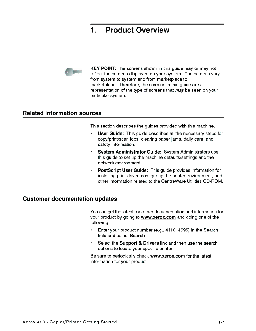 Xerox 4595 manual Related information sources, Customer documentation updates 