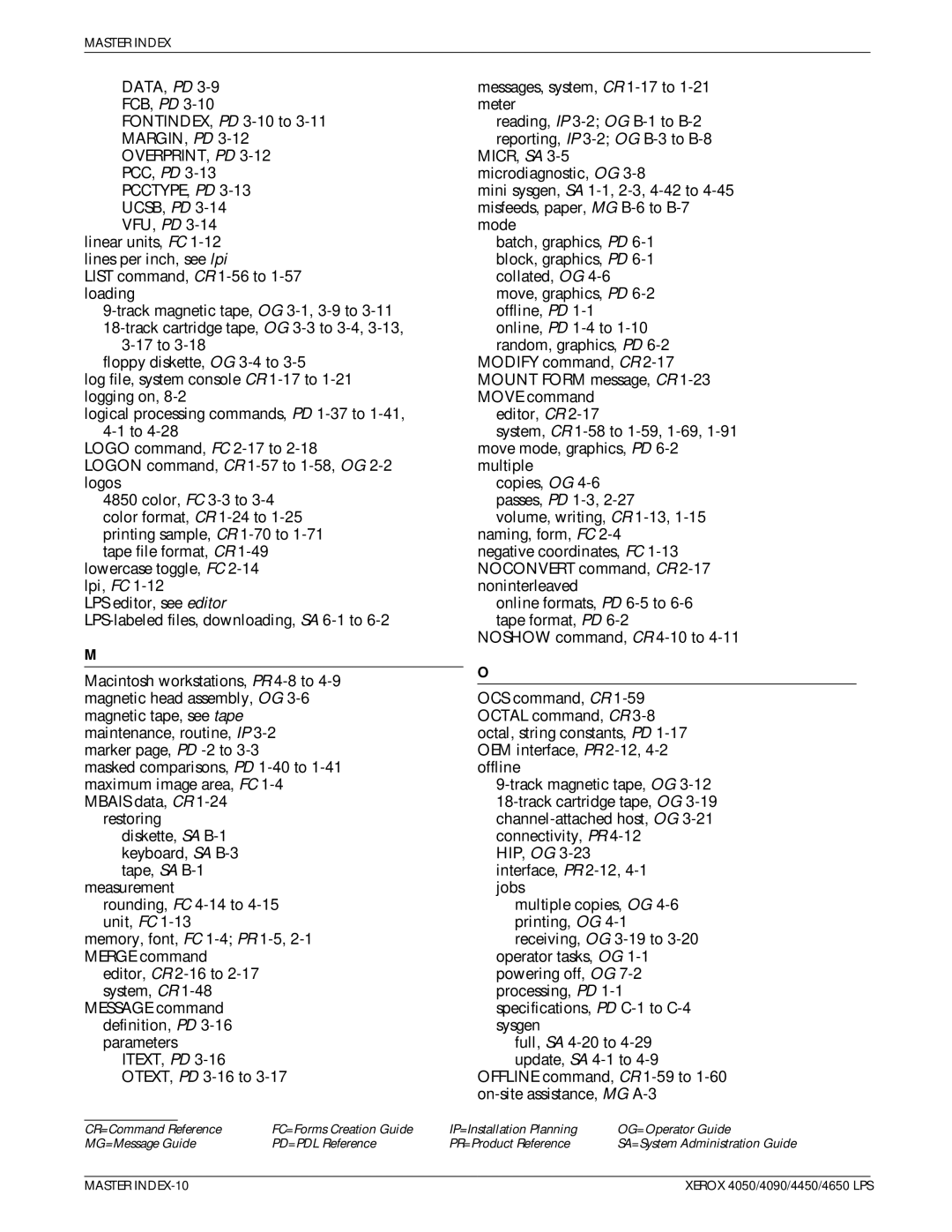 Xerox 4650 LPS manual Master INDEX-10 