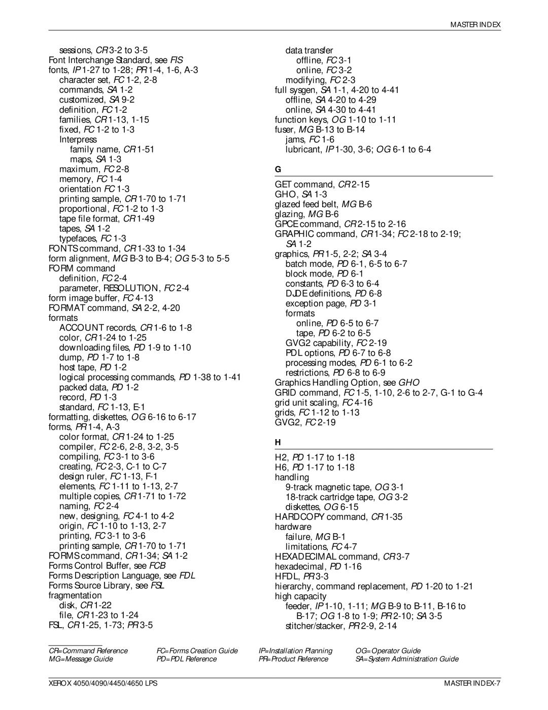 Xerox 4650 LPS manual Master INDEX-7 