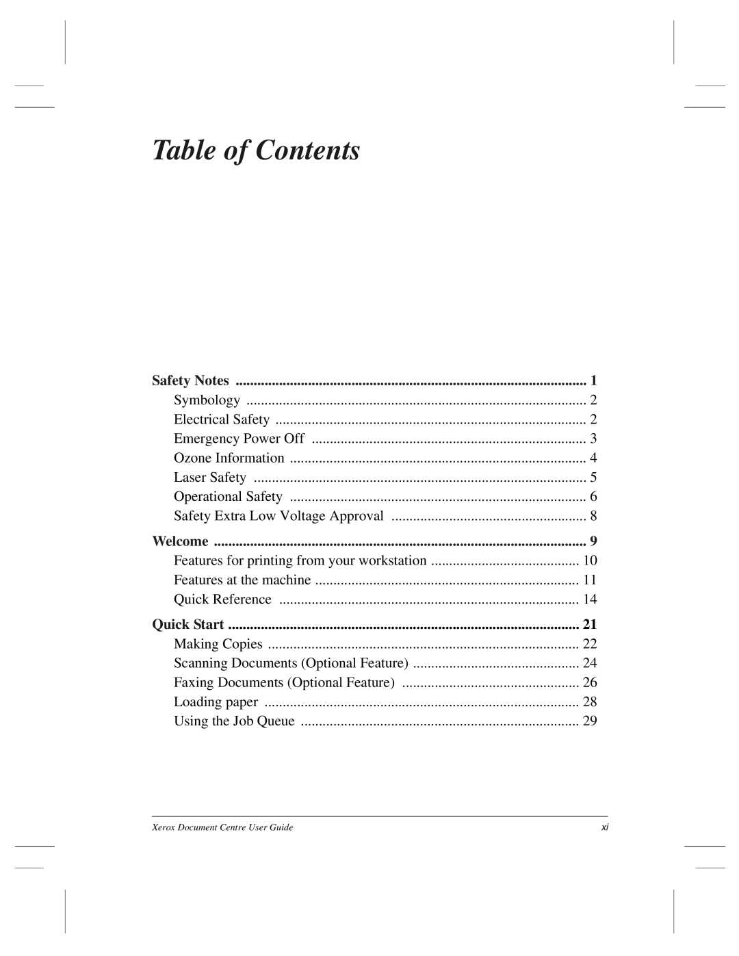 Xerox 255 DC, 470 ST, 460 ST, 470 DC, 460 DC, 240 DC, 265 DC manual Table of Contents 