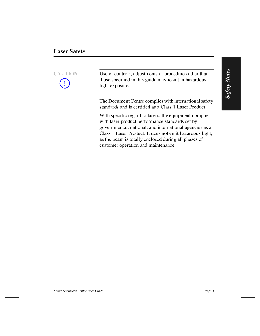 Xerox 460 DC, 470 ST, 460 ST, 470 DC, 255 DC, 240 DC, 265 DC manual Laser Safety 